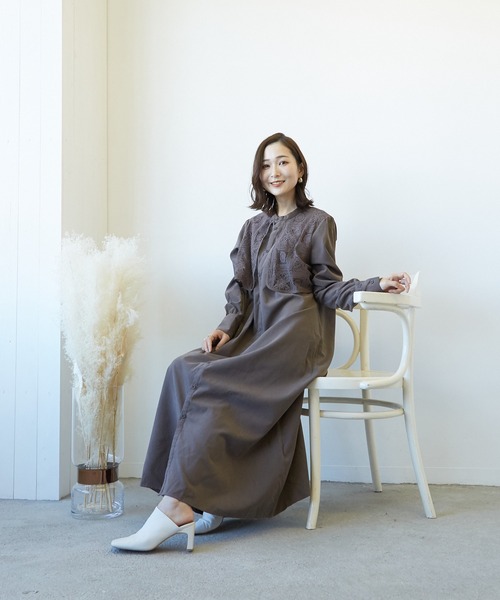 Wefst（ウェスト）の「【Wefst】T/Nピーチレース切り替えワンピース（ワンピース・レディース・ブラック/モカ/グレイッシュベージュ・FREE）」の12枚目の写真