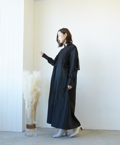 Wefst（ウェスト）の「【Wefst】T/Nピーチレース切り替えワンピース（ワンピース・レディース・ブラック/モカ/グレイッシュベージュ・FREE）」の9枚目の写真