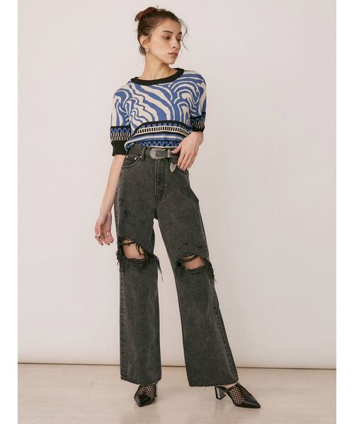 EVRIS(エヴリス)の「ダメージワイドデニムパンツ(デニムパンツ・レディース・ブラック/ブルー・MEDIUM/SMALL)」の7枚目の写真