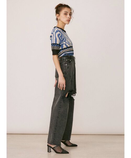 EVRIS(エヴリス)の「ダメージワイドデニムパンツ(デニムパンツ・レディース・ブラック/ブルー・MEDIUM/SMALL)」の8枚目の写真