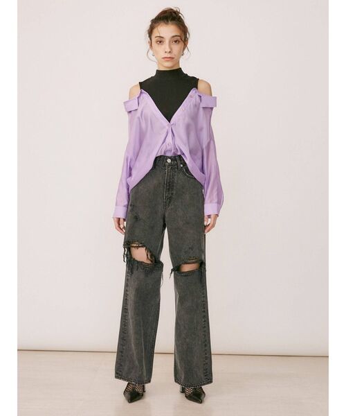 EVRIS(エヴリス)の「ダメージワイドデニムパンツ(デニムパンツ・レディース・ブラック/ブルー・MEDIUM/SMALL)」の9枚目の写真