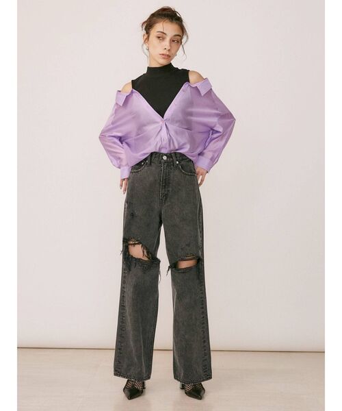 EVRIS(エヴリス)の「ダメージワイドデニムパンツ(デニムパンツ・レディース・ブラック/ブルー・MEDIUM/SMALL)」の10枚目の写真