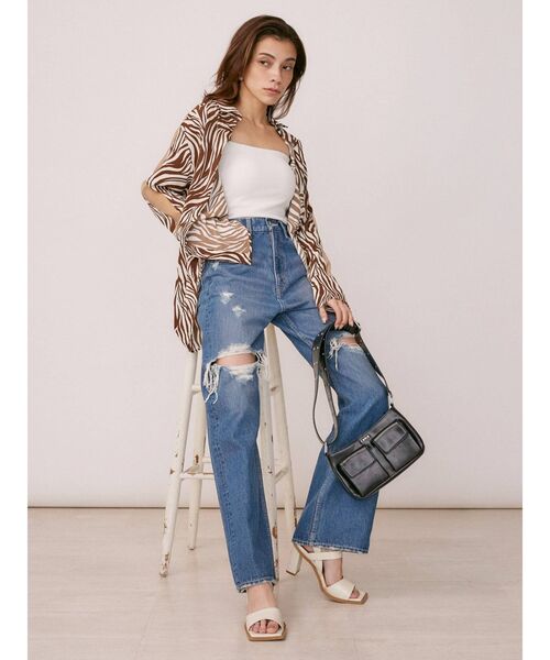 EVRIS(エヴリス)の「ダメージワイドデニムパンツ(デニムパンツ・レディース・ブラック/ブルー・MEDIUM/SMALL)」の15枚目の写真