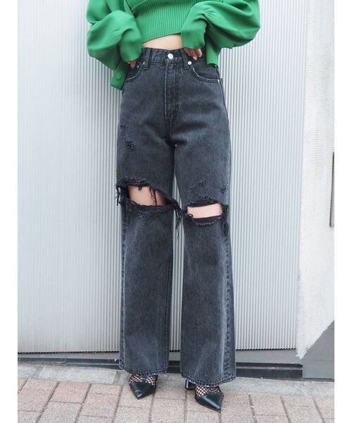 EVRIS(エヴリス)の「ダメージワイドデニムパンツ(デニムパンツ・レディース・ブラック/ブルー・MEDIUM/SMALL)」の19枚目の写真