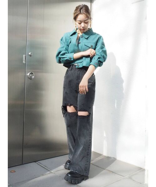 EVRIS(エヴリス)の「ダメージワイドデニムパンツ(デニムパンツ・レディース・ブラック/ブルー・MEDIUM/SMALL)」の21枚目の写真