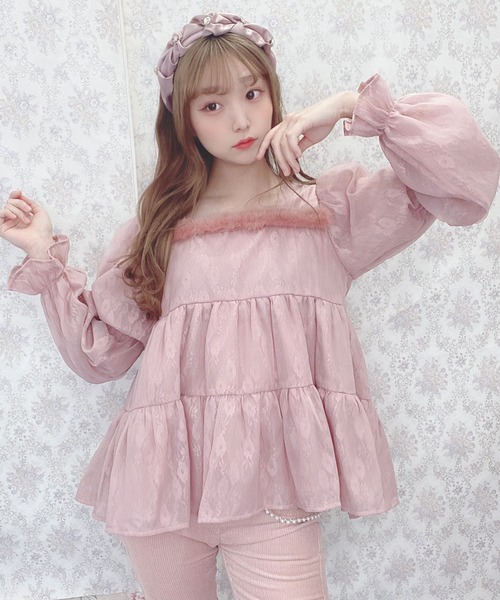 Swankiss(スワンキス)の「SX fuwafuwa lace TOPS(シャツ/ブラウス・レディース・ブラック/ベージュ/ピンク・FREE)」の9枚目の写真