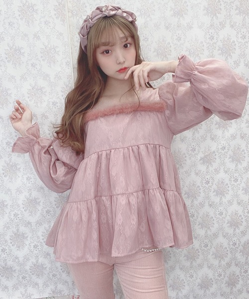 Swankiss(スワンキス)の「SX fuwafuwa lace TOPS(シャツ/ブラウス・レディース・ブラック/ベージュ/ピンク・FREE)」の7枚目の写真