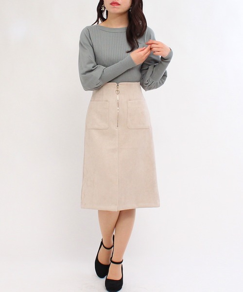 TRUDEA(トルディア)の「スエードジップポケ付きスカート(スカート・レディース・ピンク/ラベンダー/ベージュ・MEDIUM/SMALL)」の1枚目の写真