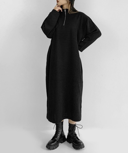 LVEU.（ラブユ.）の「Half zip one-piece / ハーフジップワンピース（ワンピース・レディース・ブラック/グリーン・FREE）」の9枚目の写真