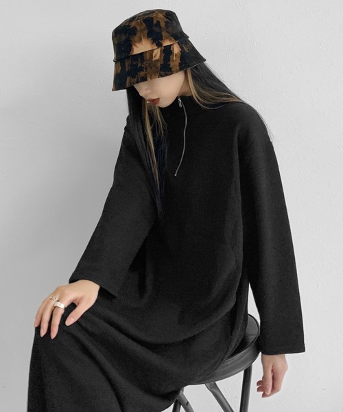 LVEU.（ラブユ.）の「Half zip one-piece / ハーフジップワンピース（ワンピース・レディース・ブラック/グリーン・FREE）」の8枚目の写真