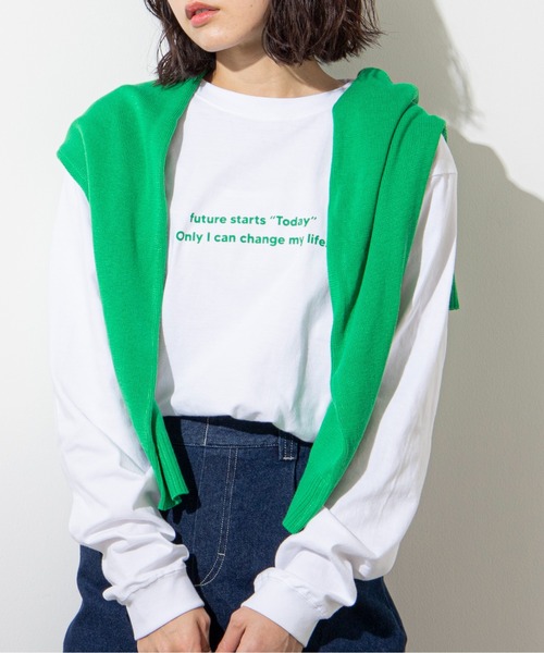 ANGIE(アンジー)の「【UNITED ATHLE】メッセージカラーロゴプリントロンT(Tシャツ/カットソー・レディース・ホワイト×グリーン/ホワイト×ブラック/スミクロ/ホワイト×ブルー/ダークグリーン/ホワイト×レッド・MEDIUM/LARGE)」の3枚目の写真