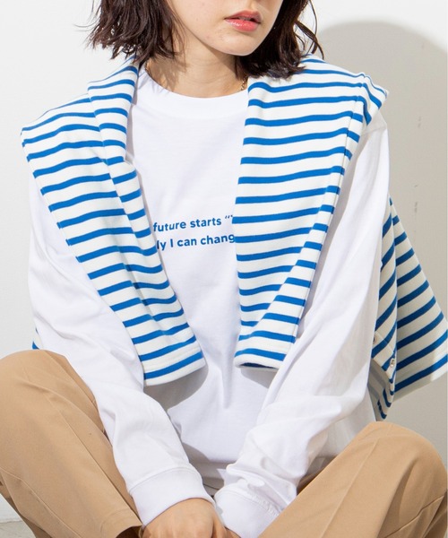 ANGIE(アンジー)の「【UNITED ATHLE】メッセージカラーロゴプリントロンT(Tシャツ/カットソー・レディース・ホワイト×グリーン/ホワイト×ブラック/スミクロ/ホワイト×ブルー/ダークグリーン/ホワイト×レッド・MEDIUM/LARGE)」の4枚目の写真
