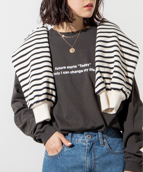 ANGIE(アンジー)の「【UNITED ATHLE】メッセージカラーロゴプリントロンT(Tシャツ/カットソー・レディース・ホワイト×グリーン/ホワイト×ブラック/スミクロ/ホワイト×ブルー/ダークグリーン/ホワイト×レッド・MEDIUM/LARGE)」の6枚目の写真