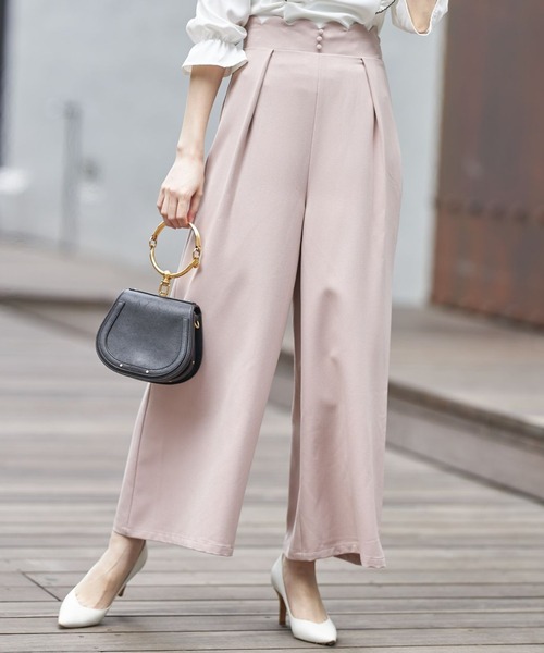 tocco closet(トッコ クローゼット)の「飾り釦付きウエストスカラップカットワイドパンツ(その他パンツ・レディース・ブラック/ピンク系その他/ライトベージュ・M)」の3枚目の写真