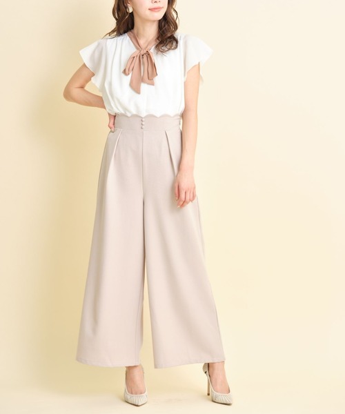 tocco closet(トッコ クローゼット)の「飾り釦付きウエストスカラップカットワイドパンツ(その他パンツ・レディース・ブラック/ピンク系その他/ライトベージュ・M)」の8枚目の写真