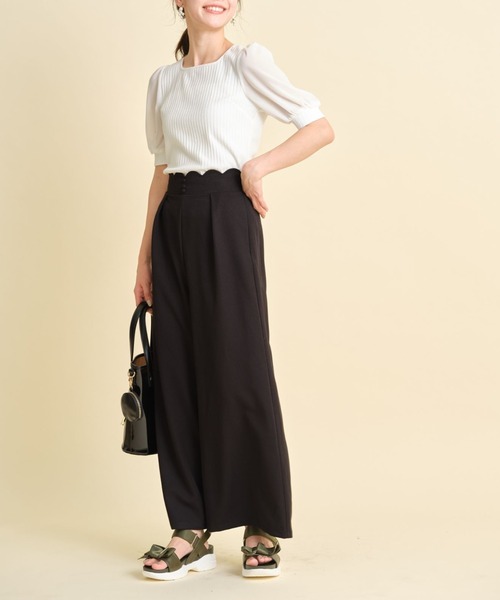 tocco closet(トッコ クローゼット)の「飾り釦付きウエストスカラップカットワイドパンツ(その他パンツ・レディース・ブラック/ピンク系その他/ライトベージュ・M)」の6枚目の写真