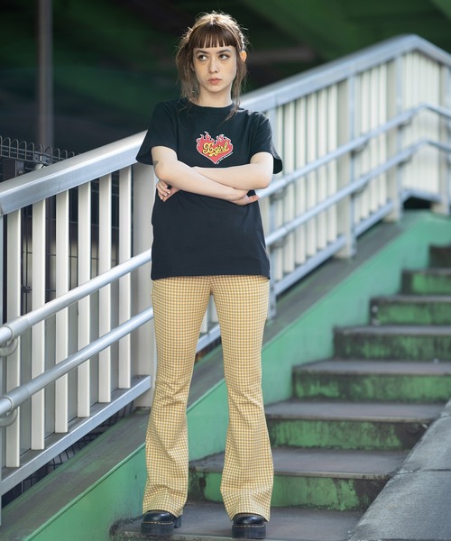 X-girl（エックスガール）の「BURNING HEART S/S GIRLS TEE/バーニングハート　ガールズTシャツ（Tシャツ/カットソー・レディース・ホワイト/ブラック/ライトパープル・M/S）」の4枚目の写真