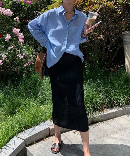 me+em select（ミームセレクト）の「カラーストライプコットンBIGシャツ（シャツ/ブラウス・レディース・ブラック/ブルー/グリーン/ピンク・FREE）」の18枚目の写真