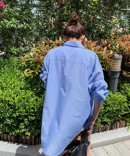 me+em select（ミームセレクト）の「カラーストライプコットンBIGシャツ（シャツ/ブラウス・レディース・ブラック/ブルー/グリーン/ピンク・FREE）」の20枚目の写真