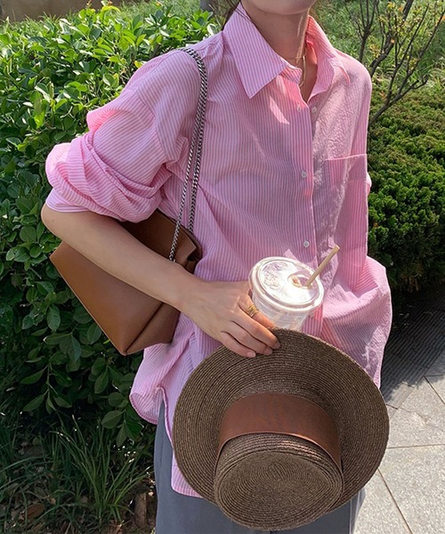 me+em select（ミームセレクト）の「カラーストライプコットンBIGシャツ（シャツ/ブラウス・レディース・ブラック/ブルー/グリーン/ピンク・FREE）」の6枚目の写真