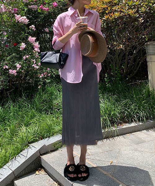 me+em select（ミームセレクト）の「カラーストライプコットンBIGシャツ（シャツ/ブラウス・レディース・ブラック/ブルー/グリーン/ピンク・FREE）」の9枚目の写真