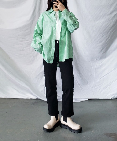 me+em select（ミームセレクト）の「カラーストライプコットンBIGシャツ（シャツ/ブラウス・レディース・ブラック/ブルー/グリーン/ピンク・FREE）」の22枚目の写真