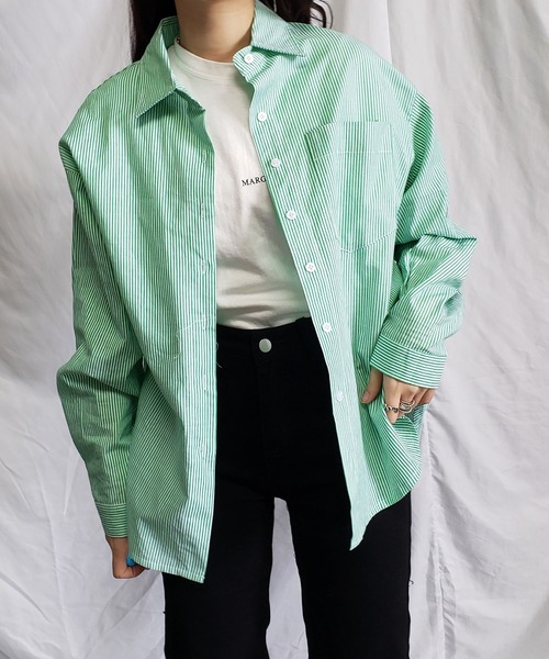 me+em select（ミームセレクト）の「カラーストライプコットンBIGシャツ（シャツ/ブラウス・レディース・ブラック/ブルー/グリーン/ピンク・FREE）」の21枚目の写真