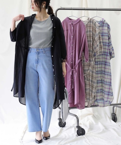 HONEYSUCKLE ROSE（ハニーサックルローズ）の「【HONEYSUCKLE ROSE】ローンワンピース（シャツワンピース・レディース・グリーン/ベージュ/パープル/ブラック・M/L）」の2枚目の写真