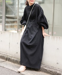 CIAOPANIC TYPY | 【WEB限定】ボリュームスリーブバンドカラーギャザーロングワンピース(ワンピース)