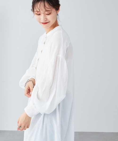 CIAOPANIC TYPY（チャオパニックティピー）の「▽【WEB限定】ボリュームスリーブバンドカラーギャザーロングワンピース（ワンピース・レディース・ブラック/オフホワイト/サックスブルー/ピンク/イエロー/オレンジ・ONE SIZE）」の13枚目の写真