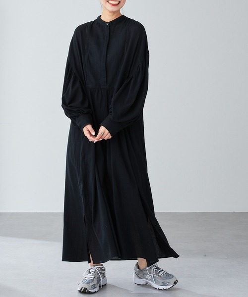 CIAOPANIC TYPY（チャオパニックティピー）の「▽【WEB限定】ボリュームスリーブバンドカラーギャザーロングワンピース（ワンピース・レディース・ブラック/オフホワイト/サックスブルー/ピンク/イエロー/オレンジ・ONE SIZE）」の16枚目の写真