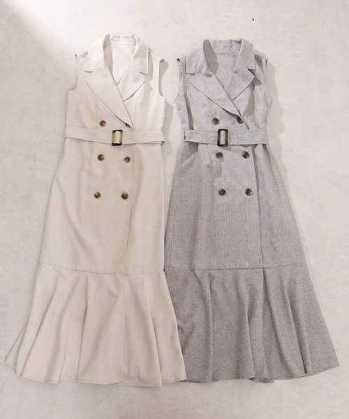 ナイスクラップ　トレンチノースリーブワンピース ベージュ one after another NICE CLAUP（ワンアフターアナザーナイ