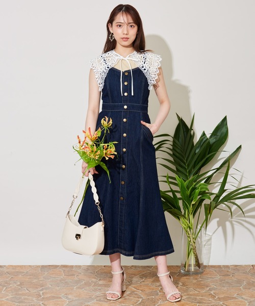 NOELA（ノエラ）の「レースアップデニムキャミワンピ（ワンピース・レディース・ダークインディゴブルー/インディゴブルー・M/S）」の3枚目の写真