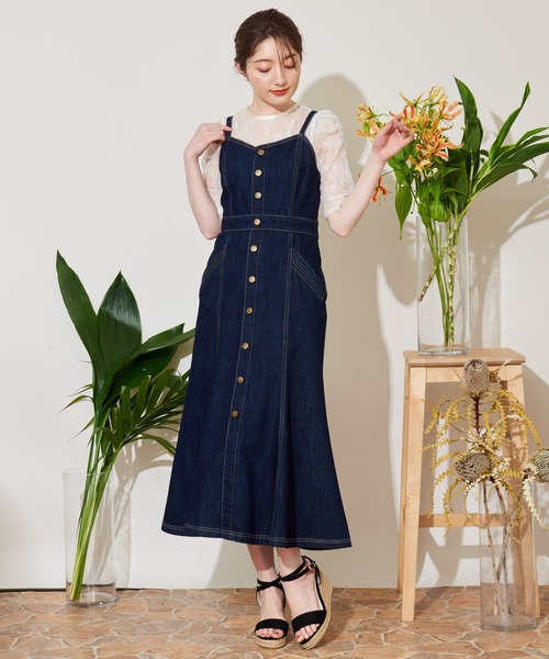 NOELA（ノエラ）の「レースアップデニムキャミワンピ（ワンピース・レディース・ダークインディゴブルー/インディゴブルー・M/S）」の7枚目の写真