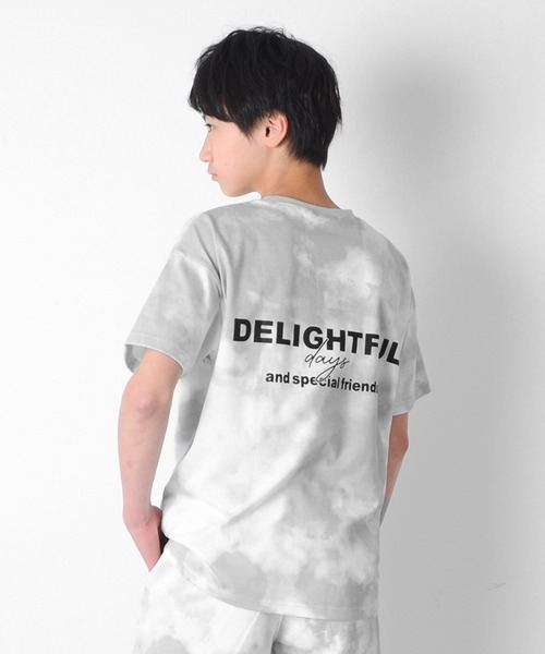 GLAZOS(グラソス)の「天竺・接触冷感ドロップショルダータイダイロゴプリント半袖Tシャツ【セットアップ対応】(Tシャツ/カットソー・キッズ・グレー/ブルー/オレンジ・150cm/140cm/160cm/170cm/130cm)」の2枚目の写真