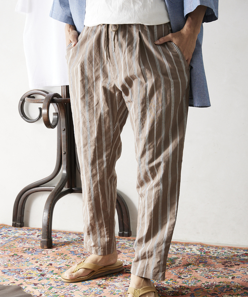 JOURNAL STANDARD relume(ジャーナルスタンダード レリューム)の「マルチストライプ リネンイージーパンツ(その他パンツ・メンズ・ベージュ/グレー/ブラウン・MEDIUM/LARGE)」の7枚目の写真