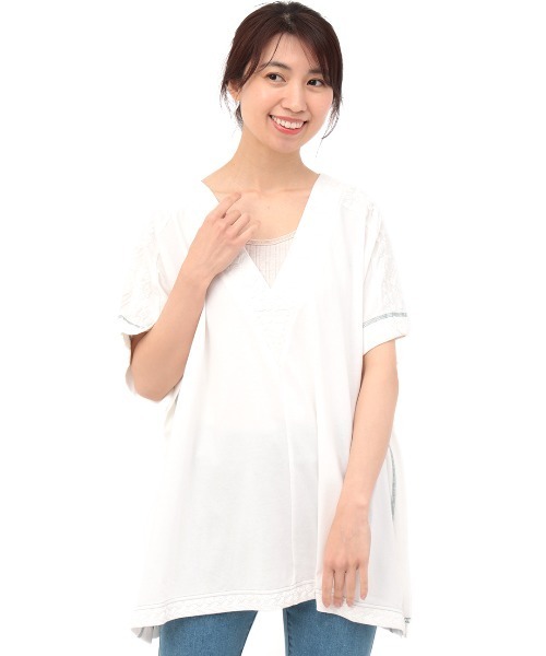 チチカカ（チチカカ）の「リサイクル素材ｘキカプリントチュニック（チュニック・レディース・ホワイト/パープル/グリーン・FREE）」の8枚目の写真