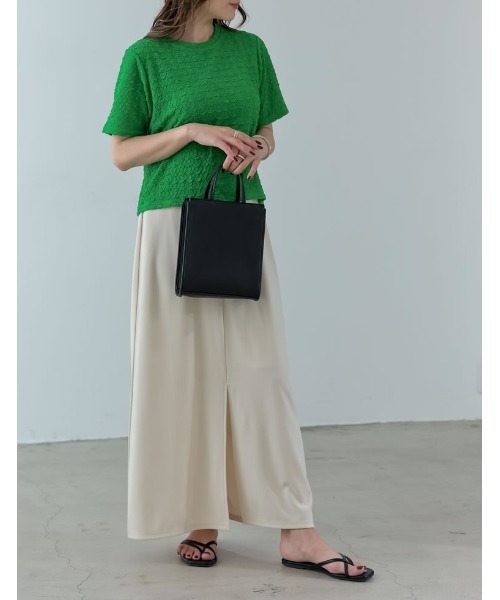 Re:EDIT（リエディ）の「クラッシュカットジャガード半袖カットソー（Tシャツ/カットソー・レディース・ブラック/ホワイト/ブルー/オレンジ/グリーン系その他/グリーン・MEDIUM）」の22枚目の写真