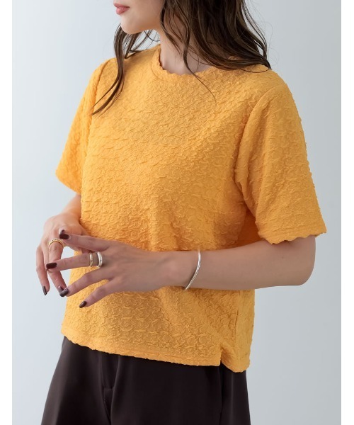 Re:EDIT（リエディ）の「クラッシュカットジャガード半袖カットソー（Tシャツ/カットソー・レディース・ブラック/ホワイト/ブルー/オレンジ/グリーン系その他/グリーン・MEDIUM）」の12枚目の写真