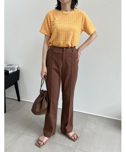 Re:EDIT（リエディ）の「クラッシュカットジャガード半袖カットソー（Tシャツ/カットソー・レディース・ブラック/ホワイト/ブルー/オレンジ/グリーン系その他/グリーン・MEDIUM）」の11枚目の写真