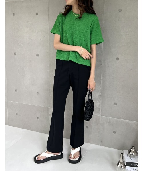 Re:EDIT（リエディ）の「クラッシュカットジャガード半袖カットソー（Tシャツ/カットソー・レディース・ブラック/ホワイト/ブルー/オレンジ/グリーン系その他/グリーン・MEDIUM）」の13枚目の写真
