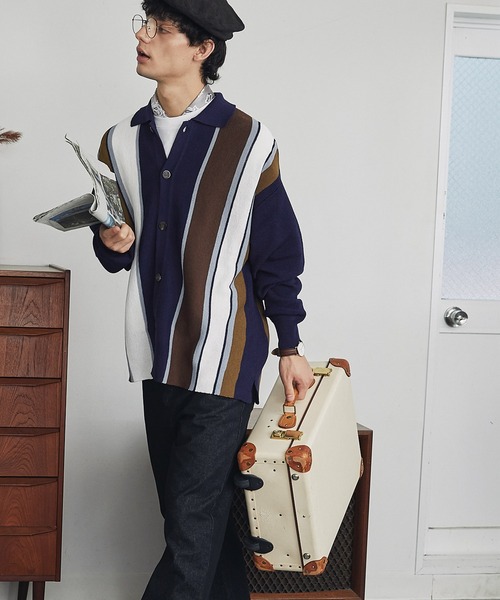 EMMA CLOTHES（エマクローズ）の「ランダムストライプルーズポロニットカーディガン EMMA CLOTHES（カーディガン/ボレロ・メンズ・ネイビー/グリーン/アイボリー/チャコール/ベージュ・L/M）」の11枚目の写真