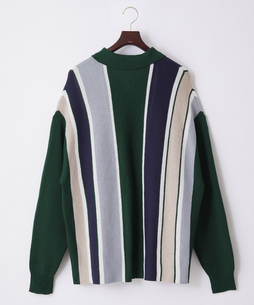 EMMA CLOTHES（エマクローズ）の「ランダムストライプルーズポロニットカーディガン EMMA CLOTHES（カーディガン/ボレロ・メンズ・ネイビー/グリーン/アイボリー/チャコール/ベージュ・L/M）」の15枚目の写真