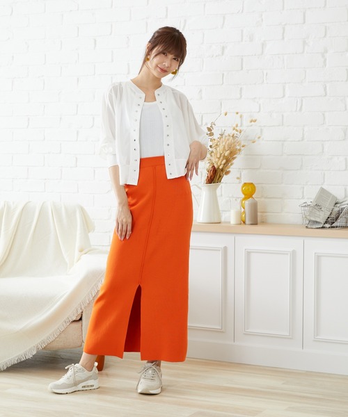 acro(アクロ)の「2WAYカラーロングタイトスカート/AC1466(スカート・レディース・ブラック/ピンク/オレンジ/グリーン・フリ-)」の4枚目の写真