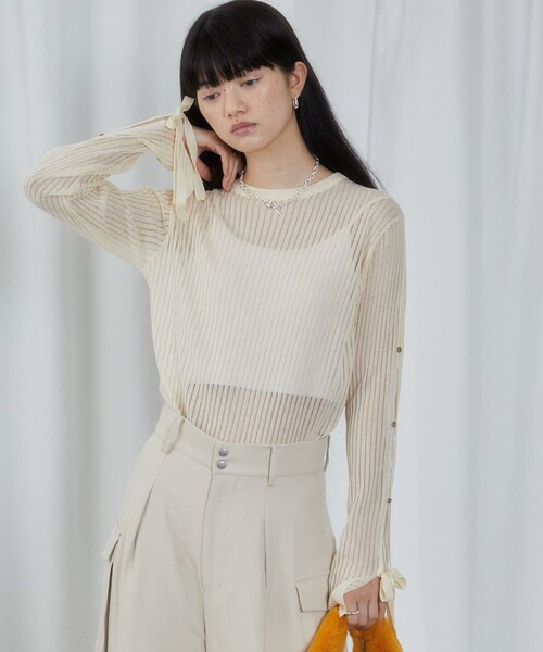 Firsthand（ファーストハンド）の「Firsthand/ファーストハンド スリットスリーブシアーニット（ニット/セーター・レディース・ブラック/オフホワイト/ブルー/ラベンダー・FREE）」の6枚目の写真