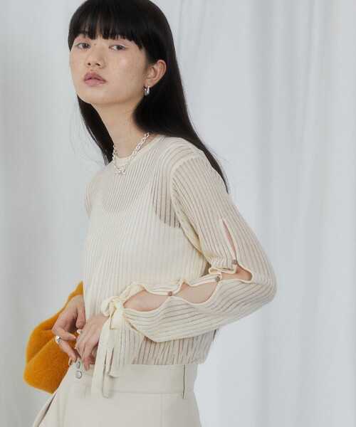 Firsthand（ファーストハンド）の「Firsthand/ファーストハンド スリットスリーブシアーニット（ニット/セーター・レディース・ブラック/オフホワイト/ブルー/ラベンダー・FREE）」の8枚目の写真