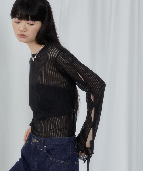 Firsthand（ファーストハンド）の「Firsthand/ファーストハンド スリットスリーブシアーニット（ニット/セーター・レディース・ブラック/オフホワイト/ブルー/ラベンダー・FREE）」の13枚目の写真