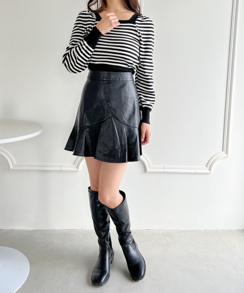 Loueme（ルエム）の「パフスリーブスクエアネックコンパクトニットトップス（ニット/セーター・レディース・その他1/ホワイト/ブラック/アイボリー・FREE）」の17枚目の写真