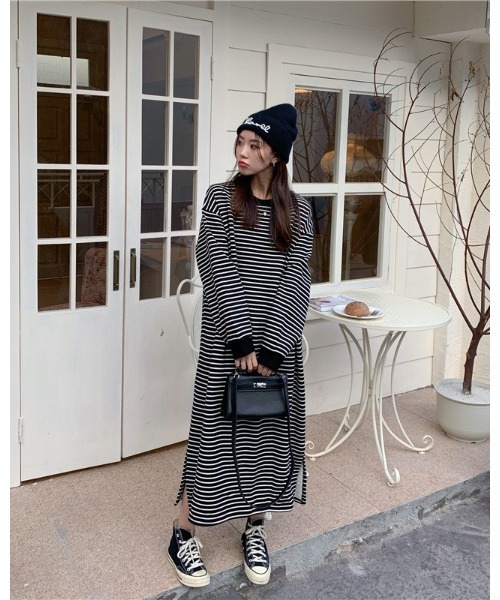 Ritzy（リッツィー）の「Aライン リンガーボーダーワンピース（ワンピース・レディース・ホワイト/ブラック・FREE）」の4枚目の写真