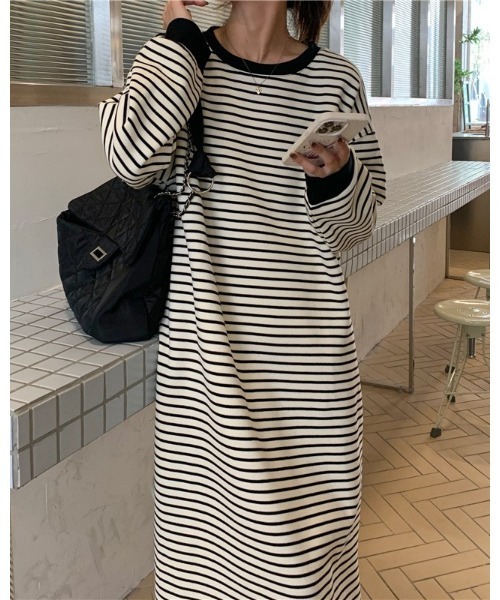 Ritzy（リッツィー）の「Aライン リンガーボーダーワンピース（ワンピース・レディース・ホワイト/ブラック・FREE）」の3枚目の写真